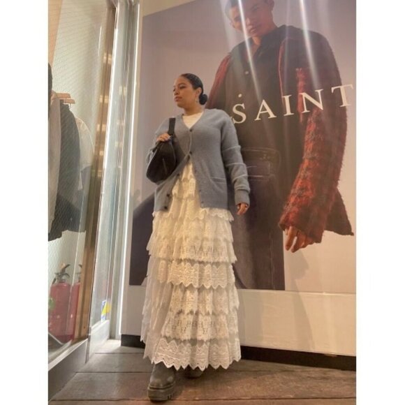 ALLSAINTS Lizi Tiered Lace Maxi Skirt in Chalk White Size US 6